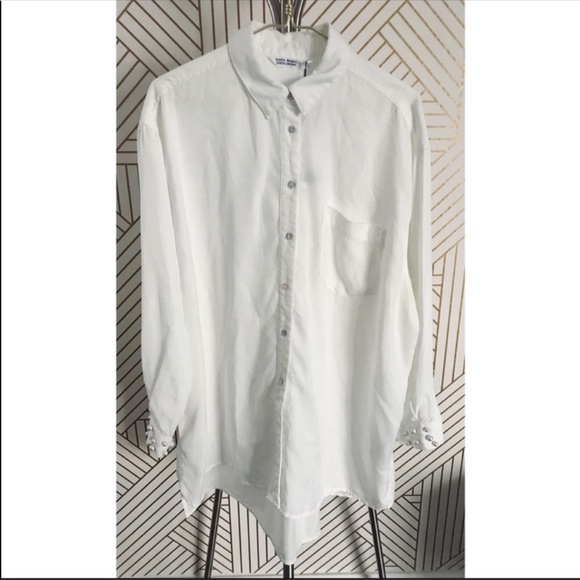 NWT Zara Lyocell Pearl Cuff Button Down Shirt M - Picture 5 of 10